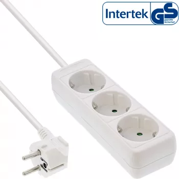 InLine 3-vietīgs zemējuma kontaktligzdu bloks CEE 7/3 balts 5m
