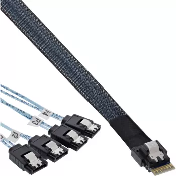 InLine Slim SAS kabelis, SFF-8654 uz 4x SATA 7-pin, 12Gb/s, 0,5m