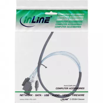 InLine Slim SAS kabelis, SFF-8654 uz 4x SATA 7-pin, 12Gb/s, 0,5m