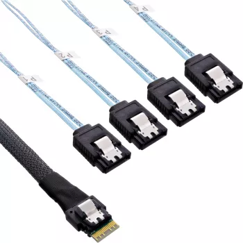 InLine Slim SAS kabelis, SFF-8654 uz 4x SATA 7-pin, 12Gb/s, 1m