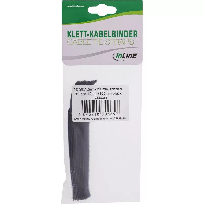 Velcro kabeļu saites InLine 12×150 mm, 10 gab., melnas