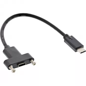 InLine USB 3.2 Gen.2 C vīriņš / sieviņa ar atloku kabelis, melns, 0,20 m