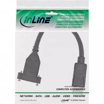 InLine DisplayPort vīrietis uz sievieti ar atloku kabelis 0.2m, melns