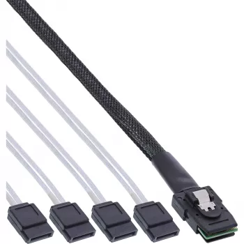 InLine SAS kabelis, Mini SAS SFF8087 uz 4x SATA, Krosovers, OCF, 0,50m
