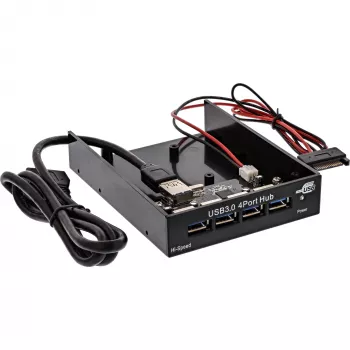InLine 4-portu USB 3.0 paneļa centrmezgls 3,5 collu diskešu slotam, melns