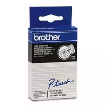 Līmlentes kasete Brother TC101 12mm melna uz caurspīdīga fona