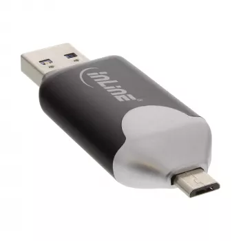 InLine USB3.0 Divpusējs karšu lasītājs, USB A un Micro-USB 2.0, SDXC un microSDXC
