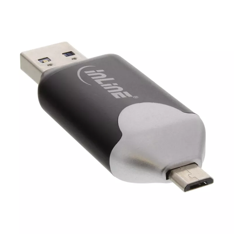 InLine USB3.0 Divpusējs karšu lasītājs, USB A un Micro-USB 2.0, SDXC un microSDXC