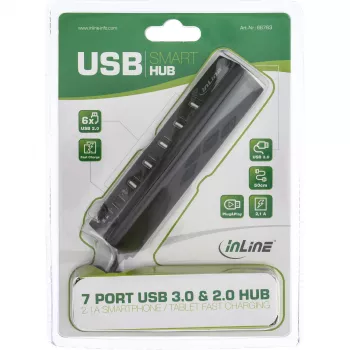 USB Hubs InLine Smart Hub 7 Port USB 3.0 & 2.0 ar ātrās uzlādes portu