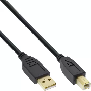 InLine USB 2.0 kabelis A tipa vīriešu / B tipa sieviešu, melns, apzeltīti kontakti, 0,5 m