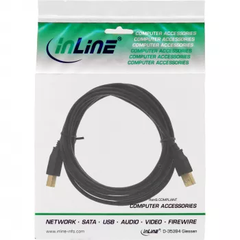 InLine USB 2.0 kabelis A tipa vīriešu / B tipa sieviešu, melns, apzeltīti kontakti, 0,5 m