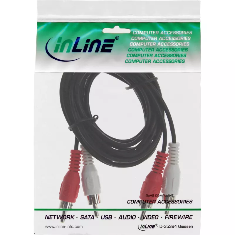 InLine audio kabelis 2x RCA vīriešu/vīriešu 5m Melns Zelta kontakti