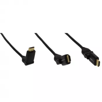 InLine High Speed HDMI pagriežams kabelis ar Ethernet, AM/AM, melns, zeltīti kontakti, 0.5m