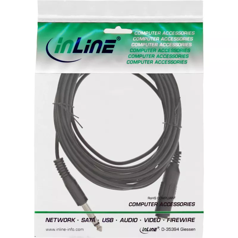 Jack pagarinājums 6.3mm stereo vīriešu/sieviešu 5m InLine 99935A