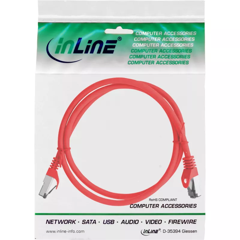 InLine Patch kabelis, S/FTP (PiMf), Cat.8.1, 2000MHz, bezhalogēns, sarkans, 0,5m