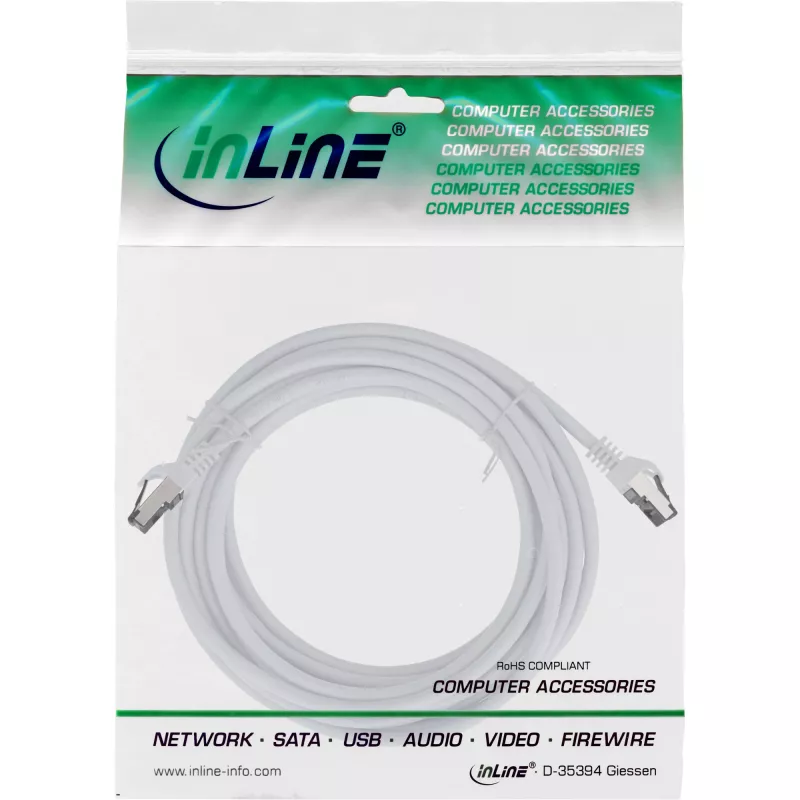 InLine Patch kabelis, S/FTP (PiMf), Cat.8.1, 2000MHz, bezhalogēns, balts, 5m