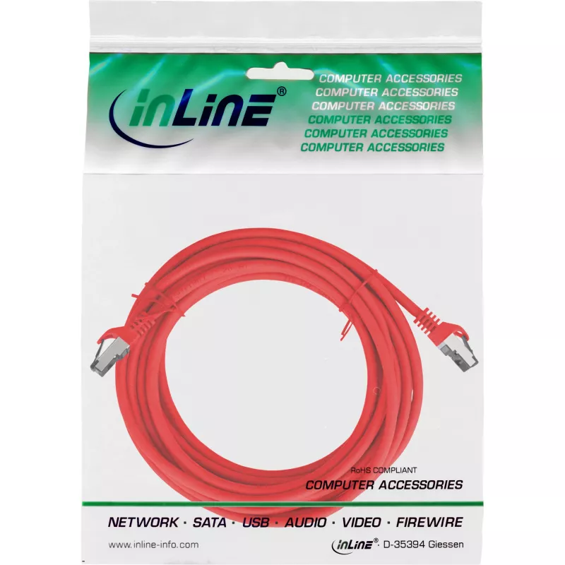 InLine Patch kabelis, S/FTP (PiMf), Cat.8.1, 2000MHz, bezhalogēns, sarkans, 7,5m