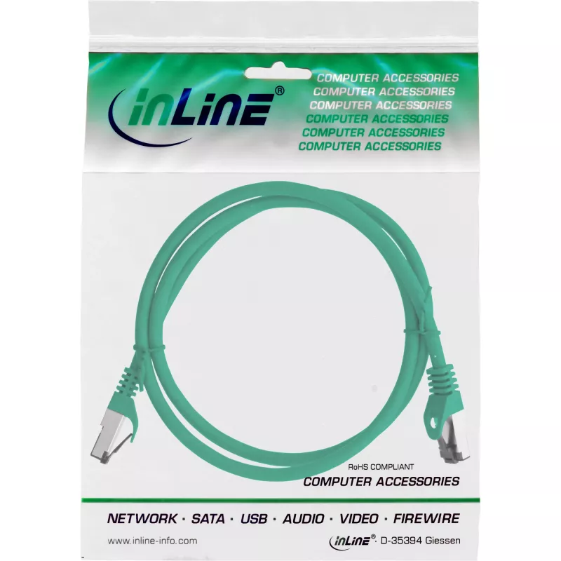 InLine Patch kabelis, S/FTP (PiMf), Cat.8.1, 2000MHz, bezhalogēns, zaļš, 1,5m