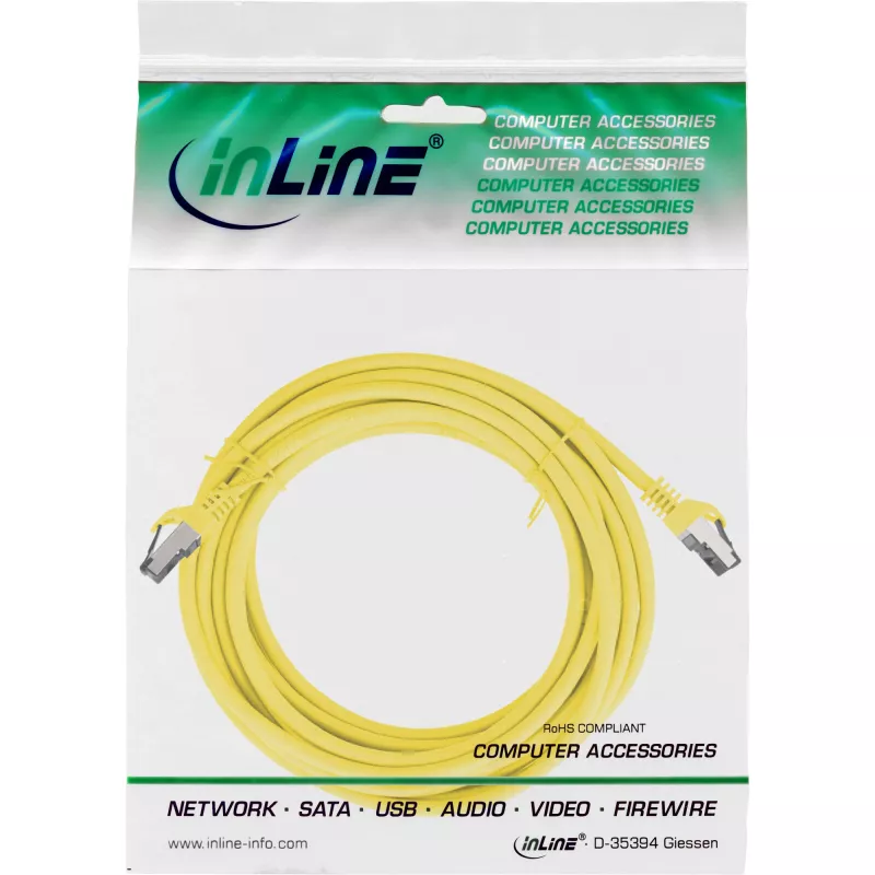 InLine Patch kabelis, S/FTP (PiMf), Cat.8.1, 2000MHz, bezhalogēns, dzeltens, 15m