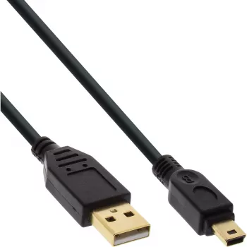 InLine USB 2.0 Mini kabelis, Type A vīriešu / mini-B vīriešu (5pin), melns/zelta, 5m