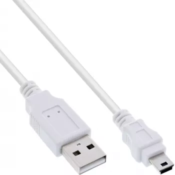 InLine USB 2.0 Mini kabelis, A tipa vīrišķais / mini-B vīrišķais (5 kontaktu), balts, 1 m