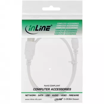 InLine USB 2.0 Mini kabelis, A tipa vīrišķais / mini-B vīrišķais (5 kontaktu), balts, 1 m