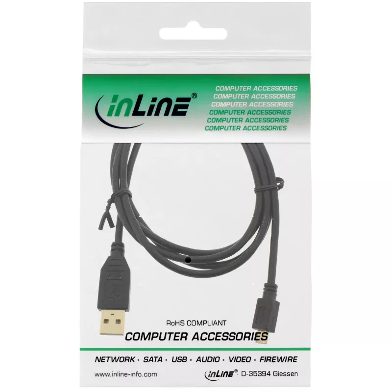 InLine Micro USB 2.0 kabelis USB A tēviņš / Micro-B tēviņš, melns, 1m