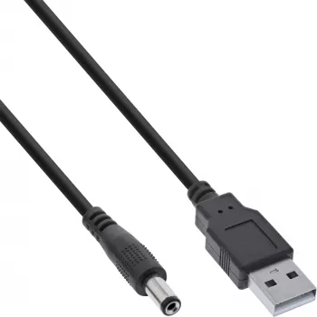 InLine adaptera kabelis, USB A vīrišķais uz DC 5.5x2.1mm spraudni, melns, 1m