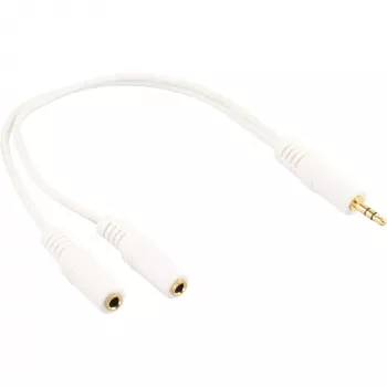 InLine Stereo Y kabelis 3.5mm stereo vīrietis uz diviem 3.5mm stereo sieviete balts/zelta, 0.1m