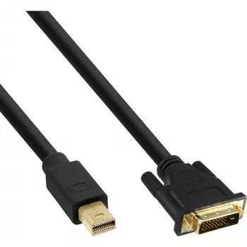 InLine Mini DisplayPort vīrišķais uz DVI-D 24+1 vīrišķo kabelis, melns/zelta, 2m