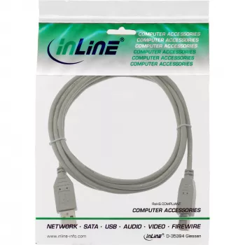 USB 2.0 kabelis A tipa vīriešu / B tipa vīriešu bēšs 10m InLine 34550H