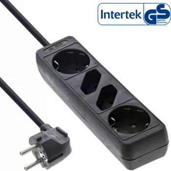 InLine 16445 pagarinātājs, 4 kontaktligzdas, 2x CEE7/3 + 2x CEE 7/16, melns, 5m