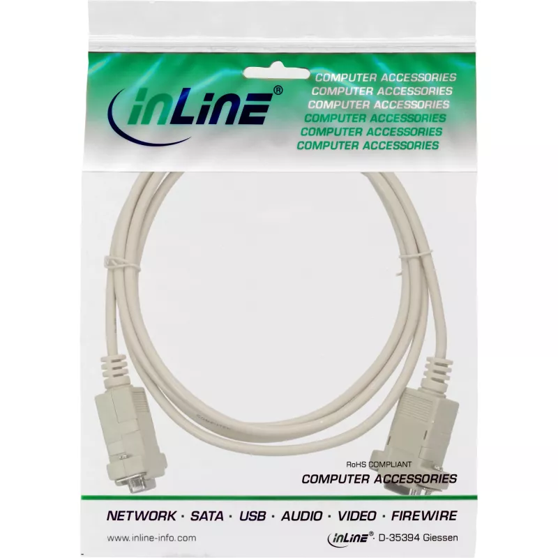 Nullmodema kabelis InLine 9-pin sievišķais/sievišķais, skrūvējams, 2m, bēšs