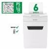 Papīra smalcinātājs LEITZ IQ Protect Premium 6M P5 — mikrošķiedru griezums, 18 L, skārienvadība, 351×204×355 mm