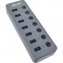 InLine USB 3.2 Gen.1 7-portu centrmezgls ar slēdžiem, alumīnijs, pelēks, ar barošanas bloku