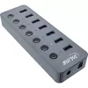 InLine USB 3.2 Gen.1 7-portu centrmezgls ar slēdžiem, alumīnijs, pelēks, ar barošanas bloku
