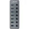 InLine USB 3.2 Gen.1 7-portu centrmezgls ar slēdžiem, alumīnijs, pelēks, ar barošanas bloku