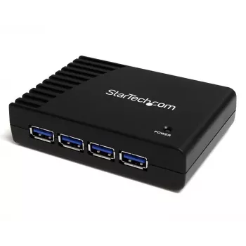 StarTech.com 4 portu SuperSpeed USB 3.0 centrmezgls, USB 3.2 Gen 1 (3.1 Gen 1) Type-A, 5000 Mbit/s, melns, ar strāvas adapteri, 5 V, 2 A