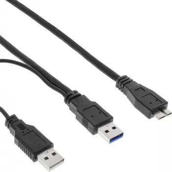InLine USB 3.2 Gen.1 Y-Kabelis 2x Type A vīrišķais / Micro B vīrišķais, melns, 1.5m