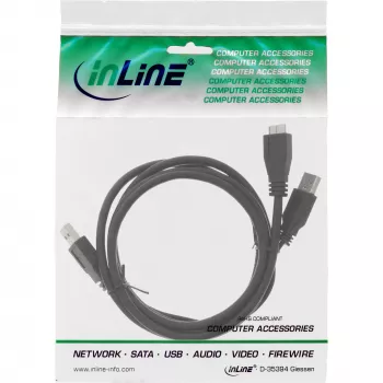 InLine USB 3.2 Gen.1 Y-Kabelis 2x Type A vīrišķais / Micro B vīrišķais, melns, 1.5m
