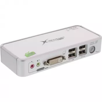 InLine Compact Desktop KVM Slēdzis USB DVI 2 Porti + Audio ar Kabeļiem 1.2m