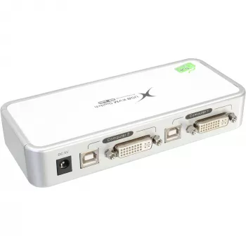 InLine Compact Desktop KVM Slēdzis USB DVI 2 Porti + Audio ar Kabeļiem 1.2m