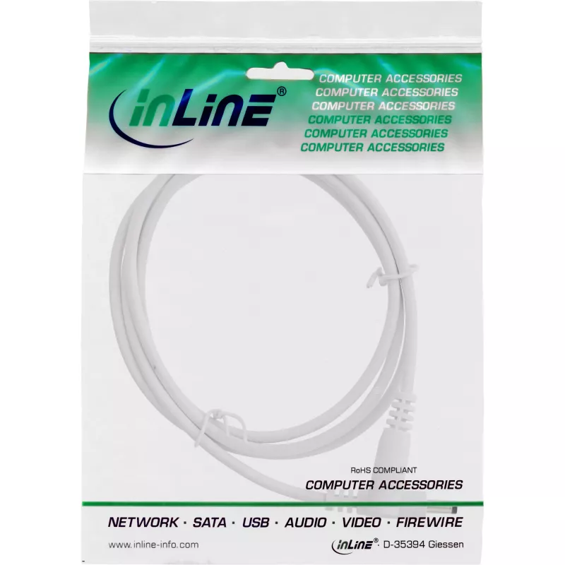 InLine pagarinātāja kabelis līdzstrāvai, DC vīrišķais/sieviešu 4.0x1.7mm, balts, 5m