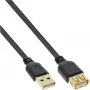 InLine USB 2.0 plakanais pagarinātājkabelis A tipa vīriešu/sieviešu, apzeltīti kontakti, melns, 1,5 m