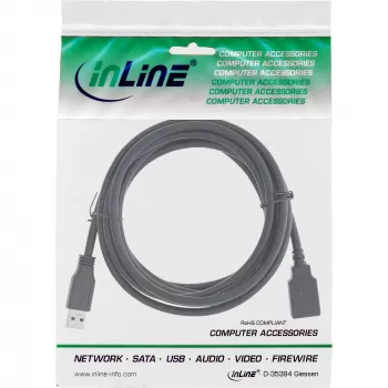 InLine USB 3.2 Gen.1 kabelis A tipa vīrišķais / A tipa sievišķais, melns, 5m