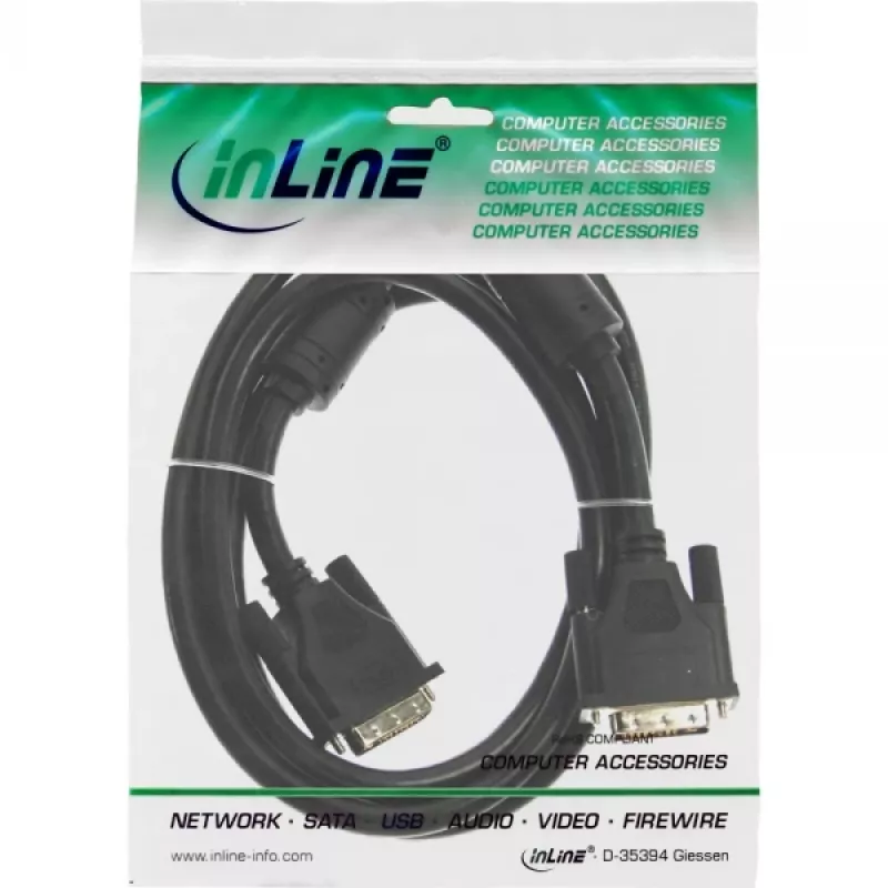 InLine DVI-D kabelis 18+1 vīrietis / vīrietis Single Link 2 ferīta filtri 10 m