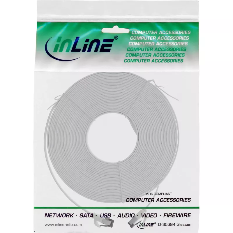 InLine Patch kabelis plakans, U/FTP, Cat.6A, TPE bezhalogēns, balts, 7,5m