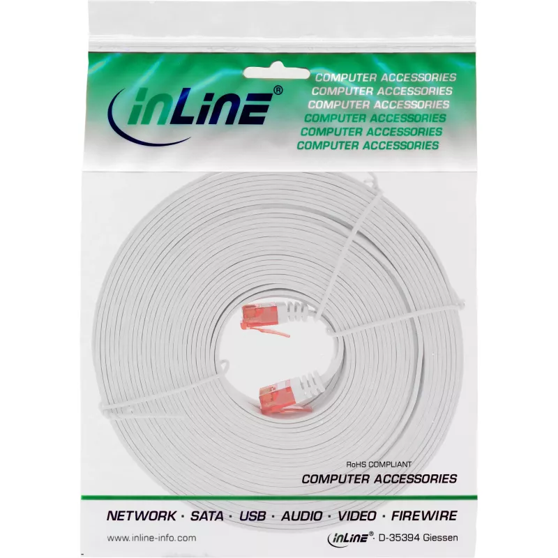 InLine Flat Ultraslim Patch Kabelis U/UTP Cat.6 Gigabit ready balts 15m