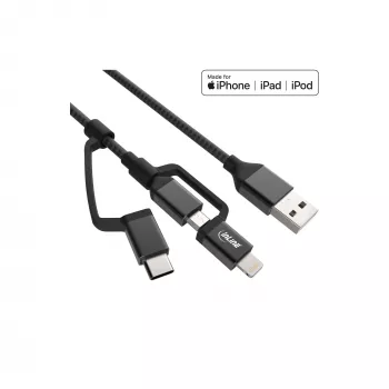 InLine 3-in-1 USB kabelis, USB-A vīriešu uz Micro-USB+USB-C+Lightning, melns/alumīnijs
