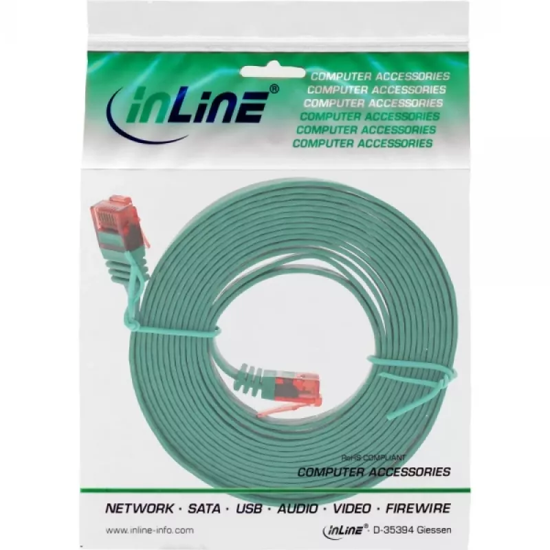 InLine Flat Ultraslim Patch kabelis U/UTP Cat.6 Gigabit gatavs zaļš 3m